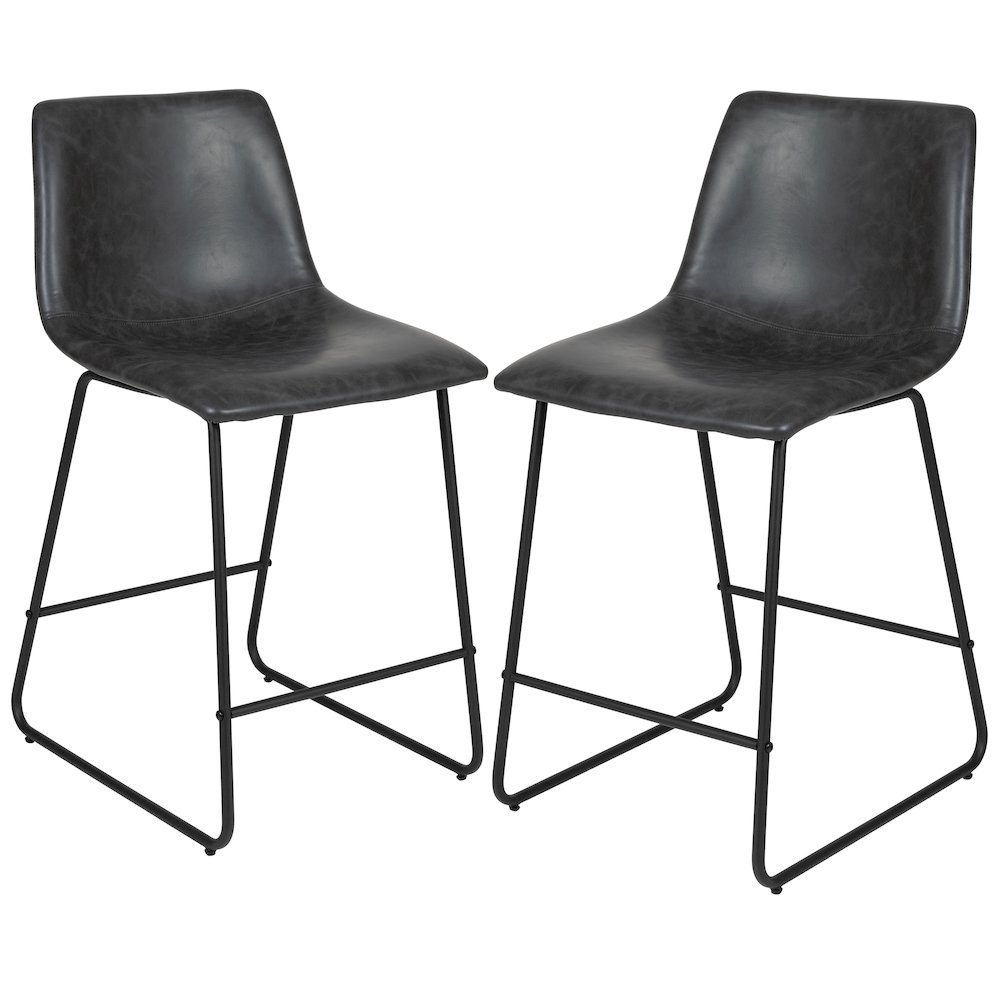 24 Inch LeatherSoft Counter Height Barstools in Dark Gray, Set of 2. Picture 3