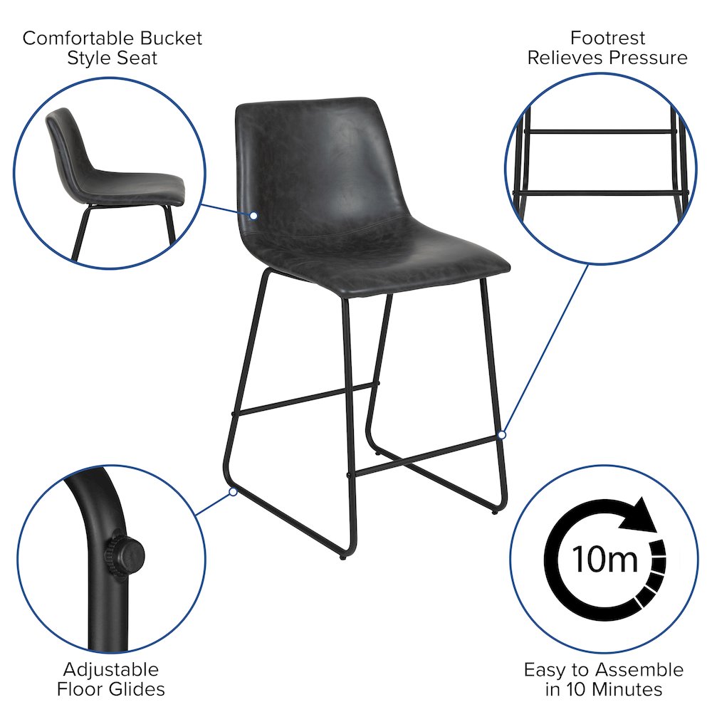 24 Inch LeatherSoft Counter Height Barstools in Dark Gray, Set of 2. Picture 5