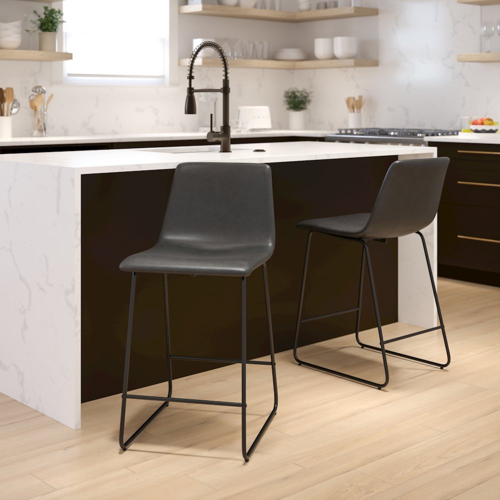 24 Inch LeatherSoft Counter Height Barstools in Dark Gray, Set of 2. Picture 2
