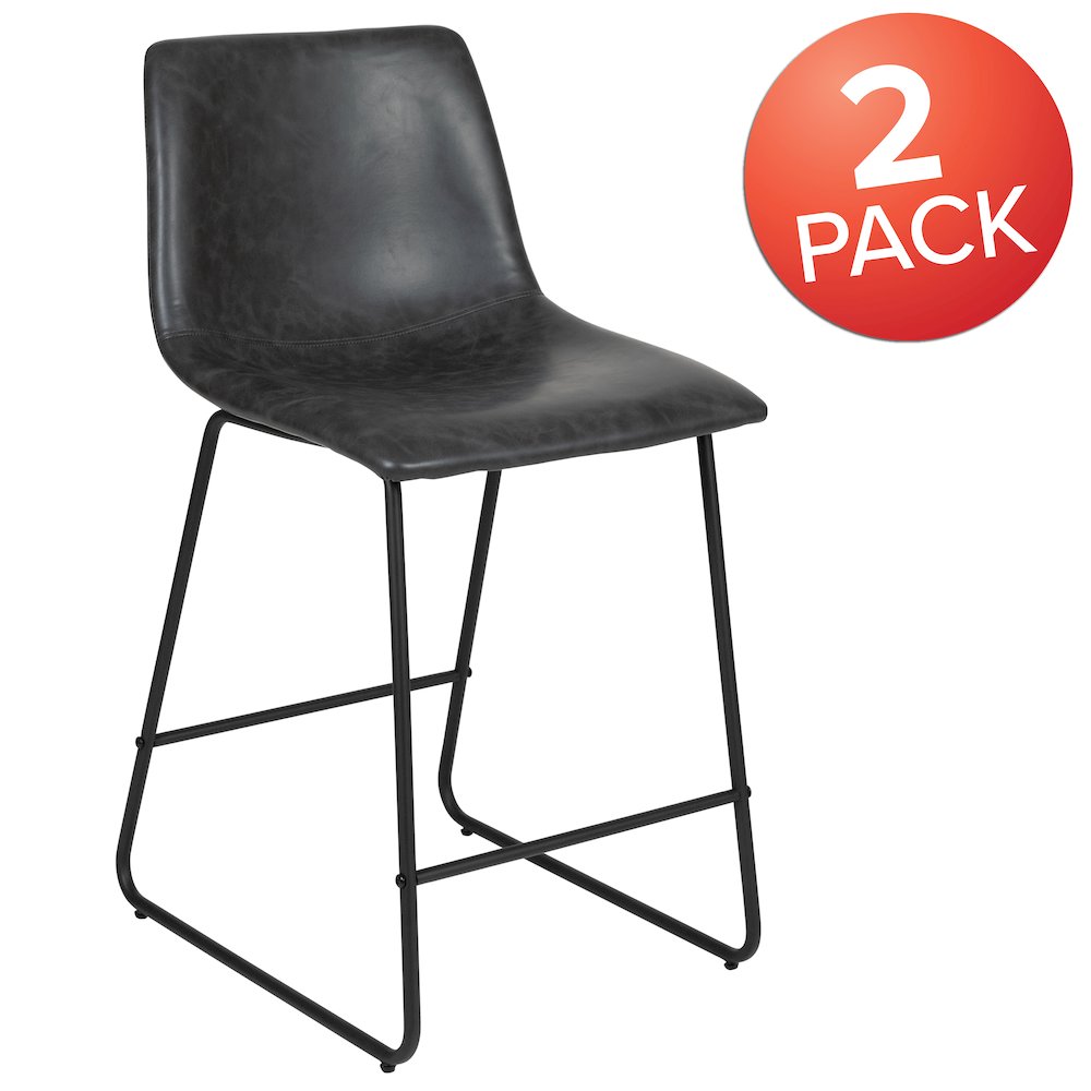 24 Inch LeatherSoft Counter Height Barstools in Dark Gray, Set of 2. Picture 1