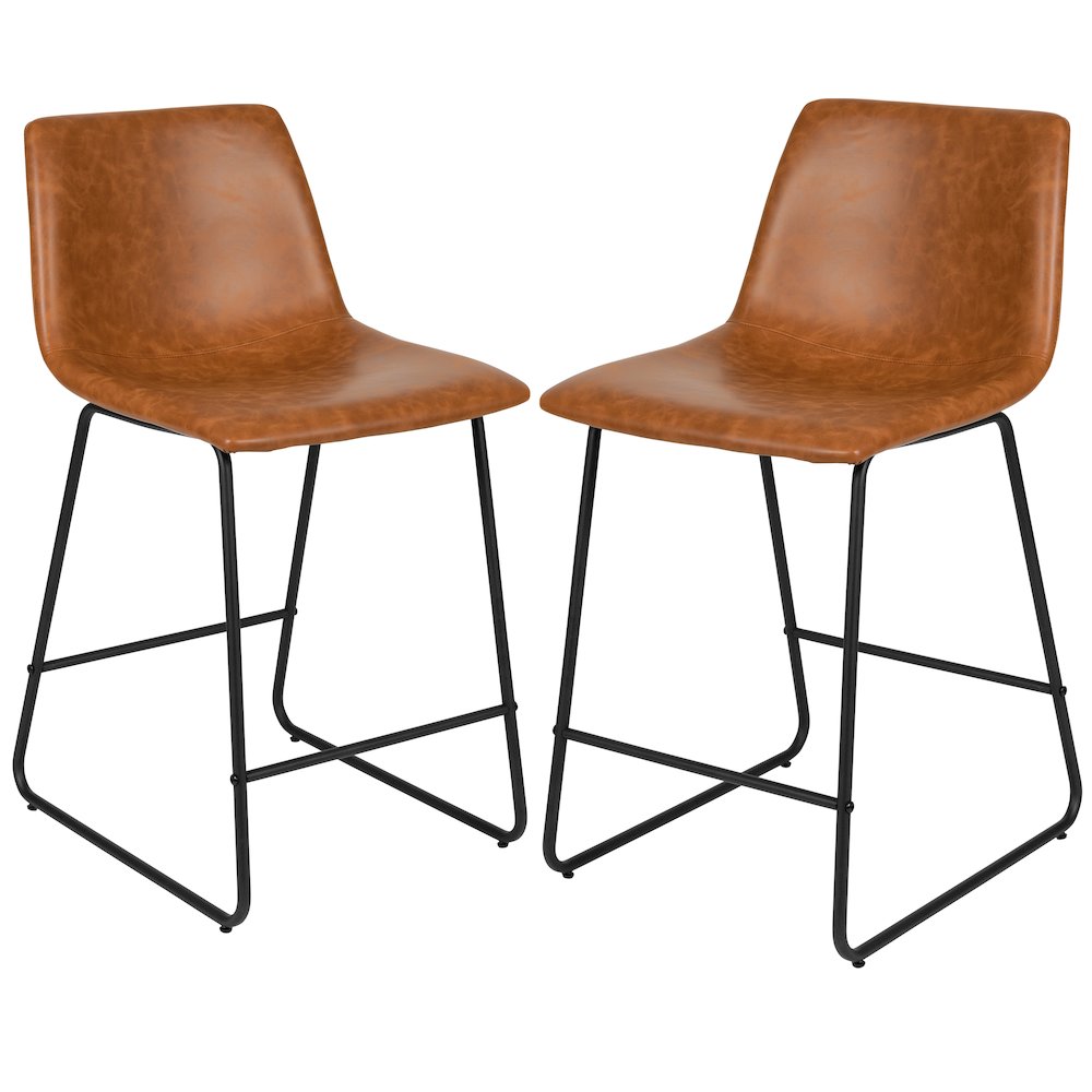 24 Inch LeatherSoft Counter Height Barstools in Light Brown, Set of 2. Picture 3