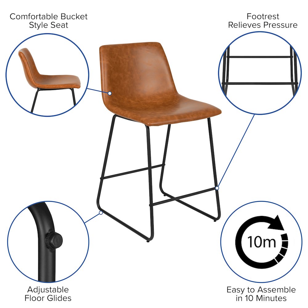24 Inch LeatherSoft Counter Height Barstools in Light Brown, Set of 2. Picture 5