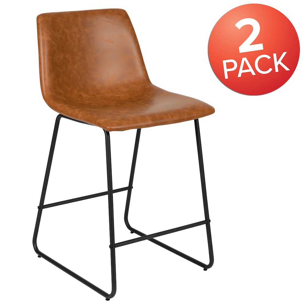 24 Inch LeatherSoft Counter Height Barstools in Light Brown, Set of 2. Picture 1