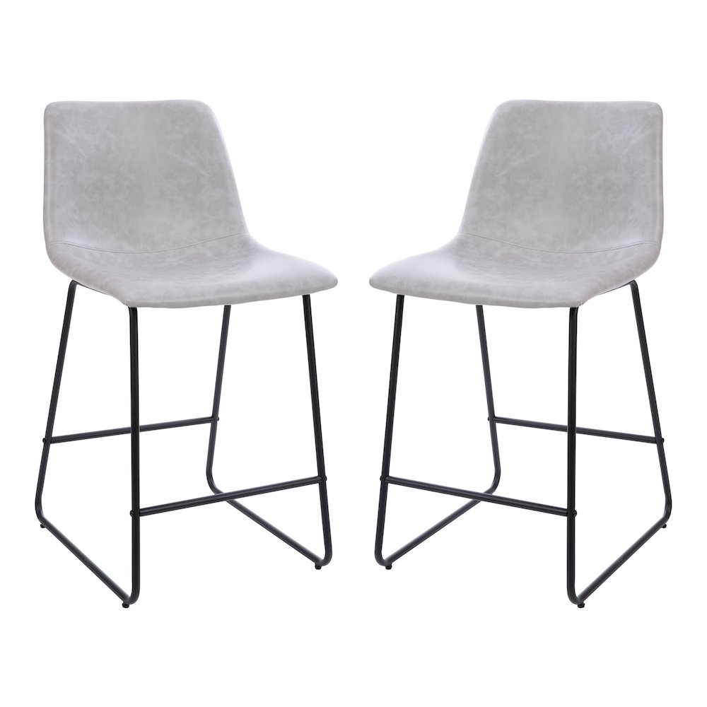 24 inch LeatherSoft Counter Height Barstools in Light Gray, Set of 2. Picture 3