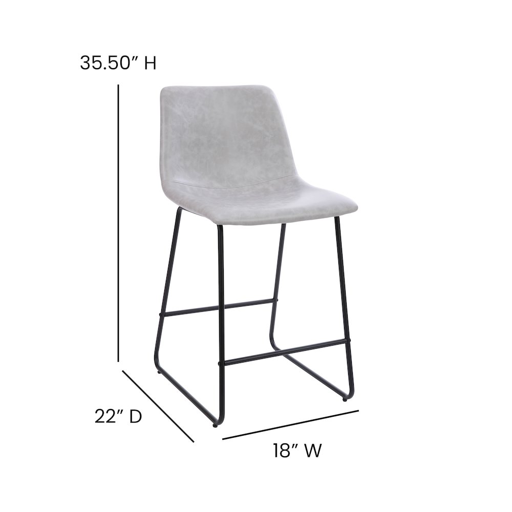 24 inch LeatherSoft Counter Height Barstools in Light Gray, Set of 2. Picture 6