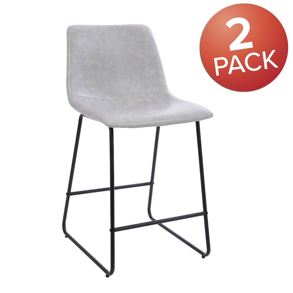 24 inch LeatherSoft Counter Height Barstools in Light Gray, Set of 2. Picture 1