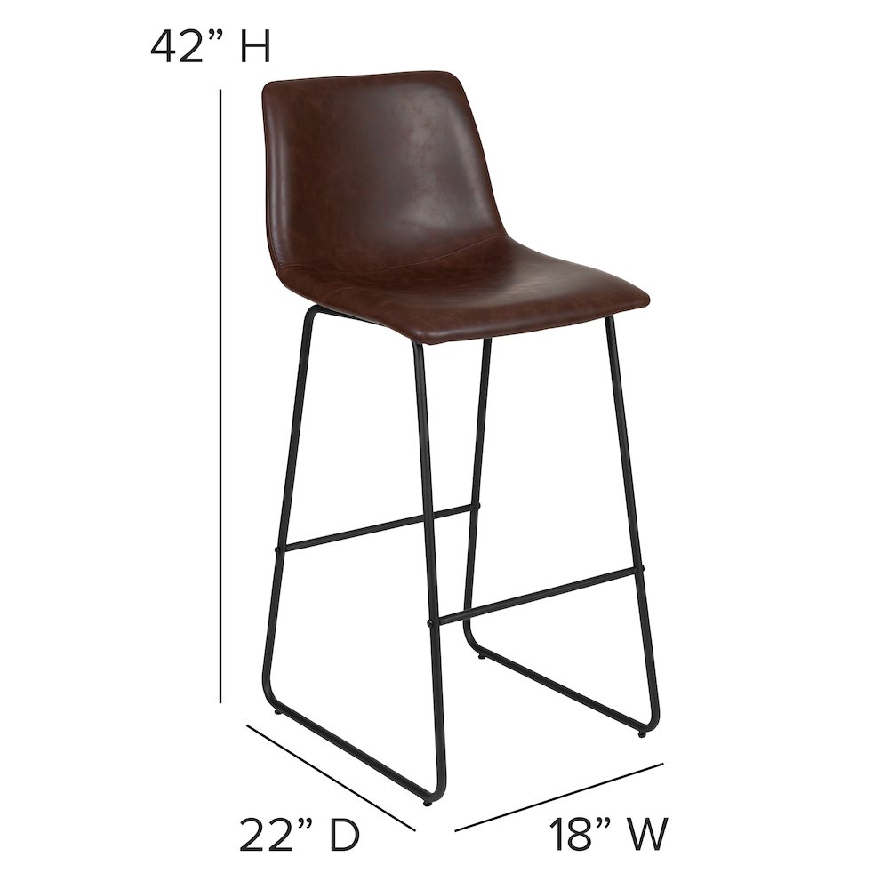 30 Inch LeatherSoft Bar Height Barstools in Dark Brown, Set of 2. Picture 6