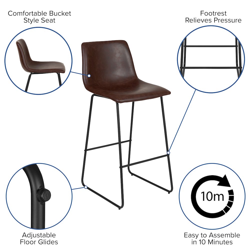 30 Inch LeatherSoft Bar Height Barstools in Dark Brown, Set of 2. Picture 5