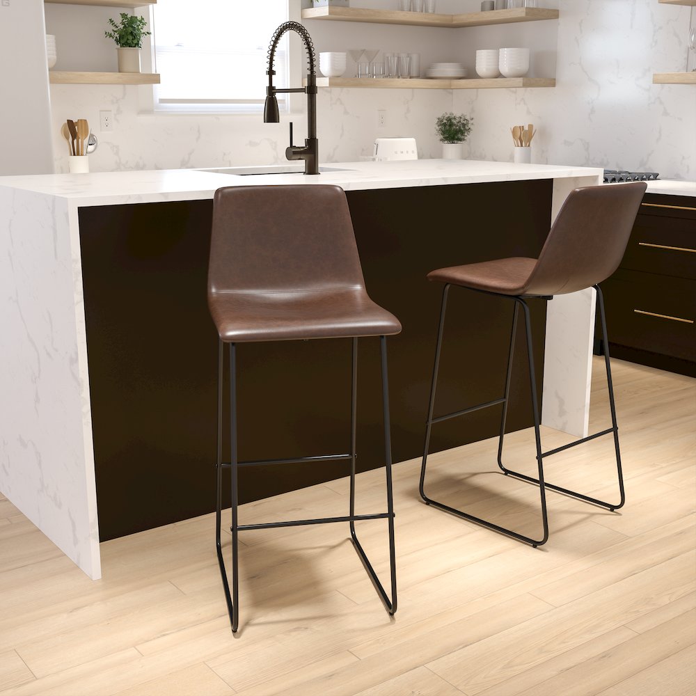 30 Inch LeatherSoft Bar Height Barstools in Dark Brown, Set of 2. Picture 2
