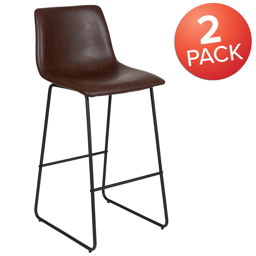 30 Inch LeatherSoft Bar Height Barstools in Dark Brown, Set of 2. Picture 1