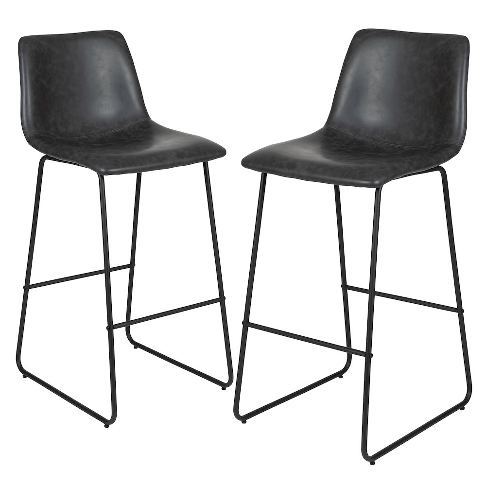 30 Inch LeatherSoft Bar Height Barstools in Dark Gray, Set of 2. Picture 3