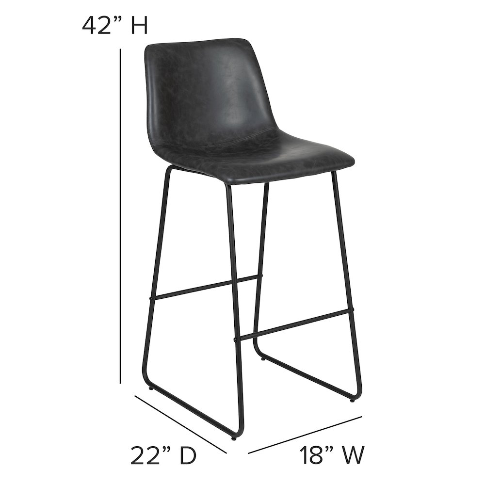 30 Inch LeatherSoft Bar Height Barstools in Dark Gray, Set of 2. Picture 6