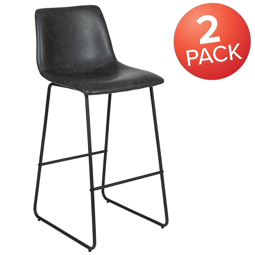 30 Inch LeatherSoft Bar Height Barstools in Dark Gray, Set of 2. Picture 1