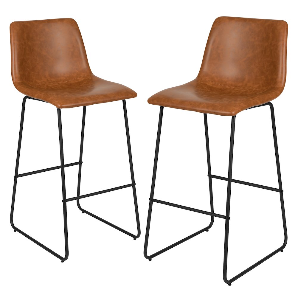 30 Inch LeatherSoft Bar Height Barstools in Light Brown, Set of 2. Picture 3