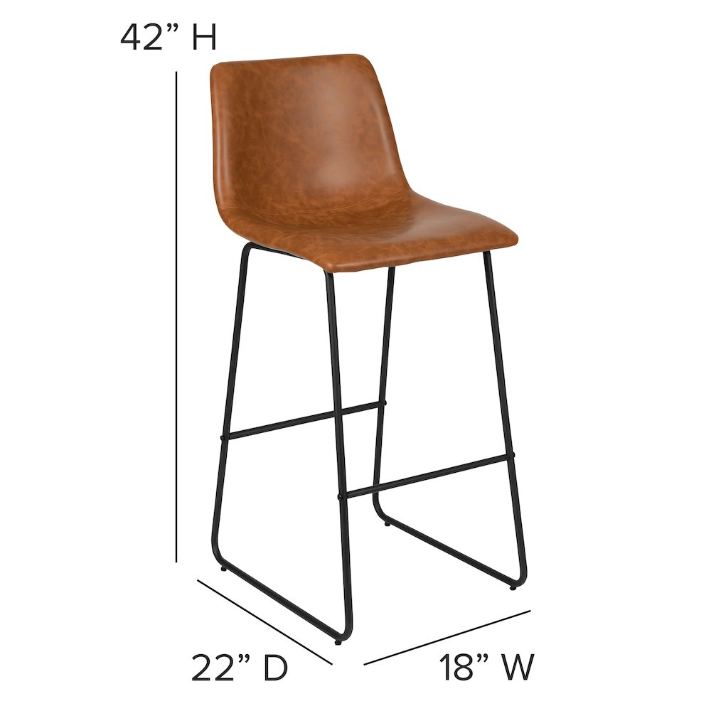 30 Inch LeatherSoft Bar Height Barstools in Light Brown, Set of 2. Picture 6