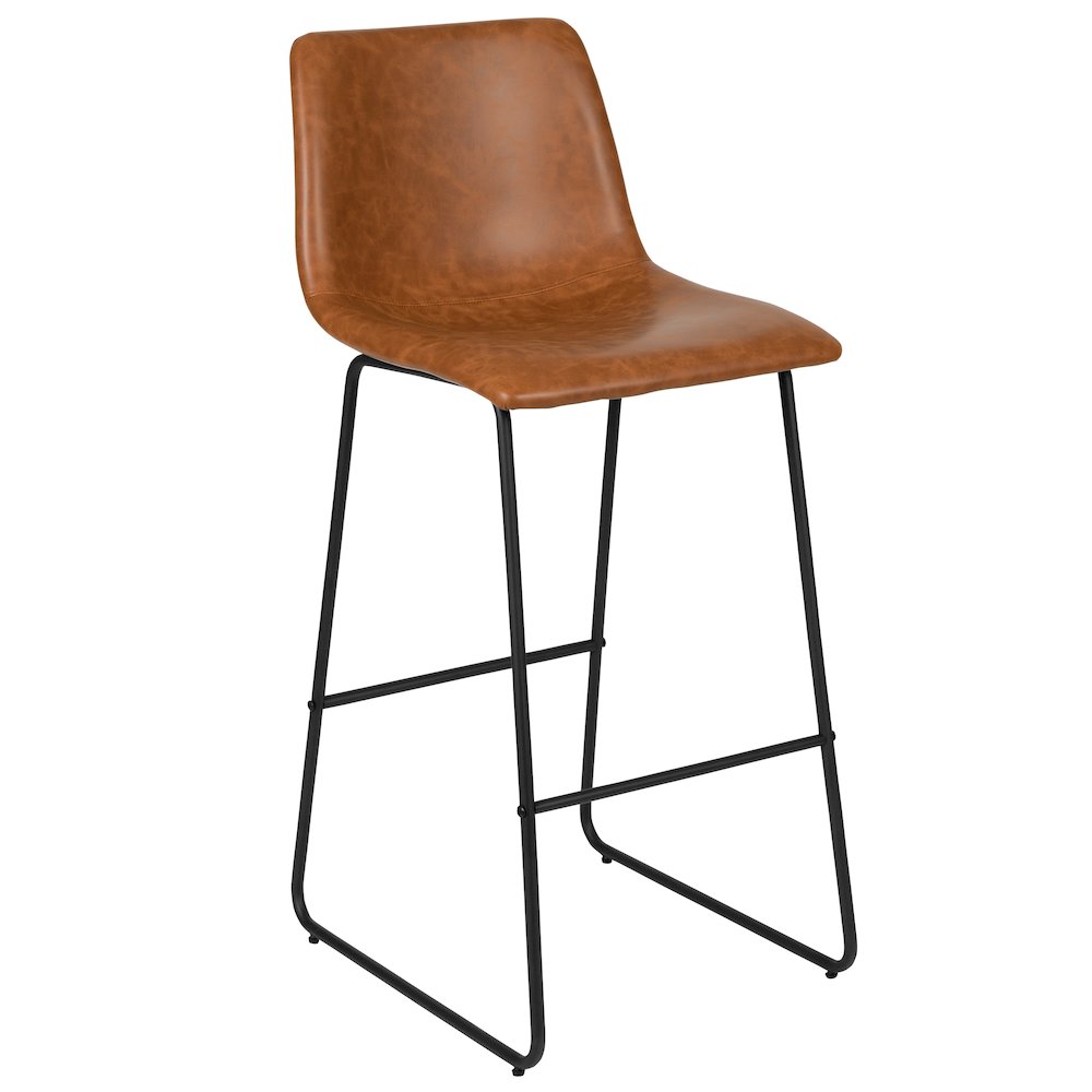 30 Inch LeatherSoft Bar Height Barstools in Light Brown, Set of 2. Picture 9