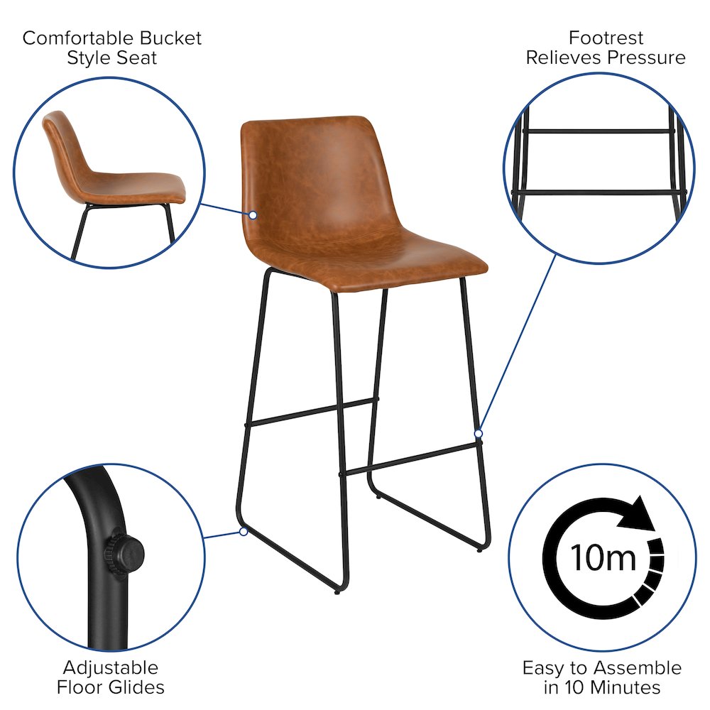 30 Inch LeatherSoft Bar Height Barstools in Light Brown, Set of 2. Picture 5