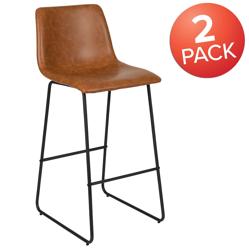 30 Inch LeatherSoft Bar Height Barstools in Light Brown, Set of 2. Picture 1
