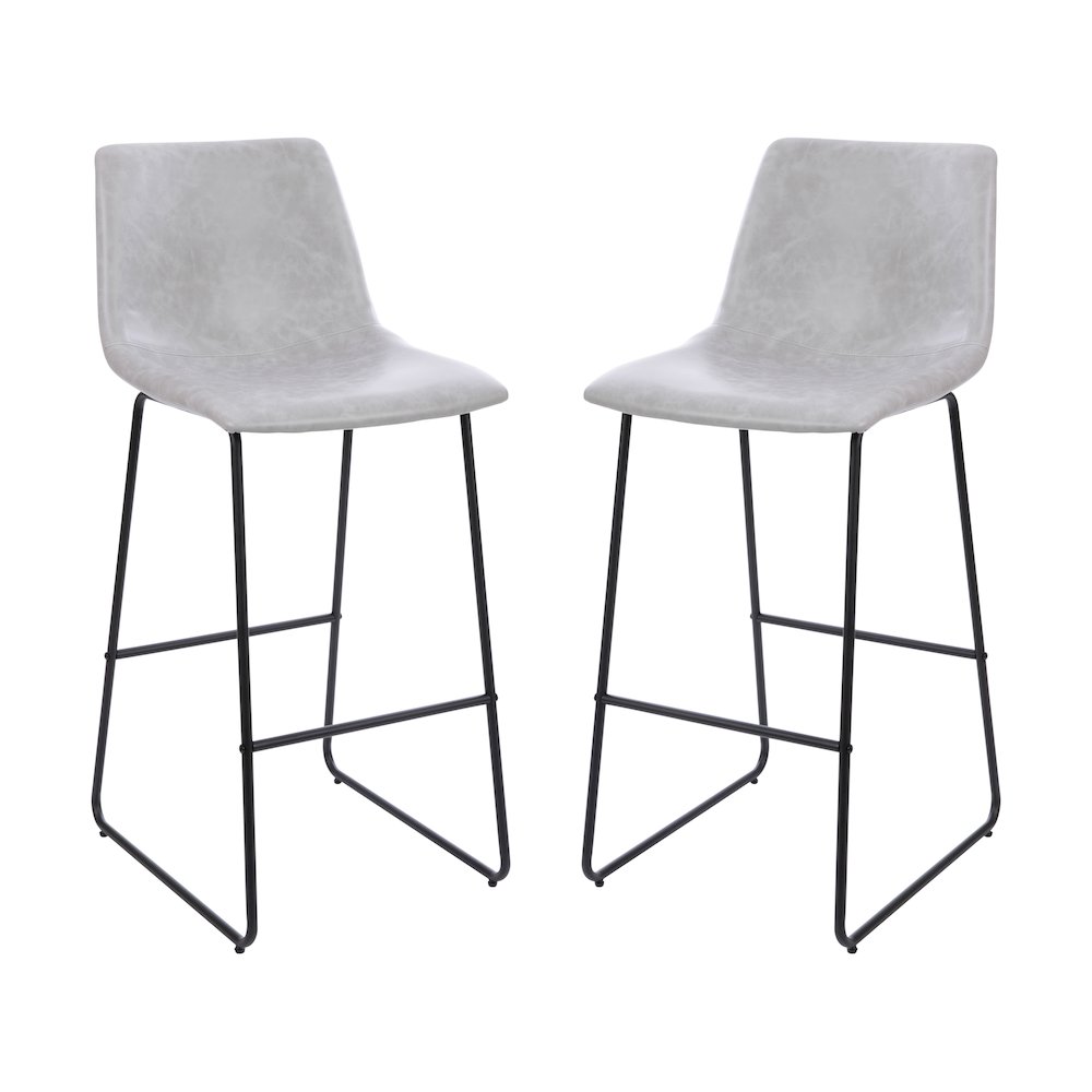 30 inch LeatherSoft Bar Height Barstools in Light Gray, Set of 2. Picture 3