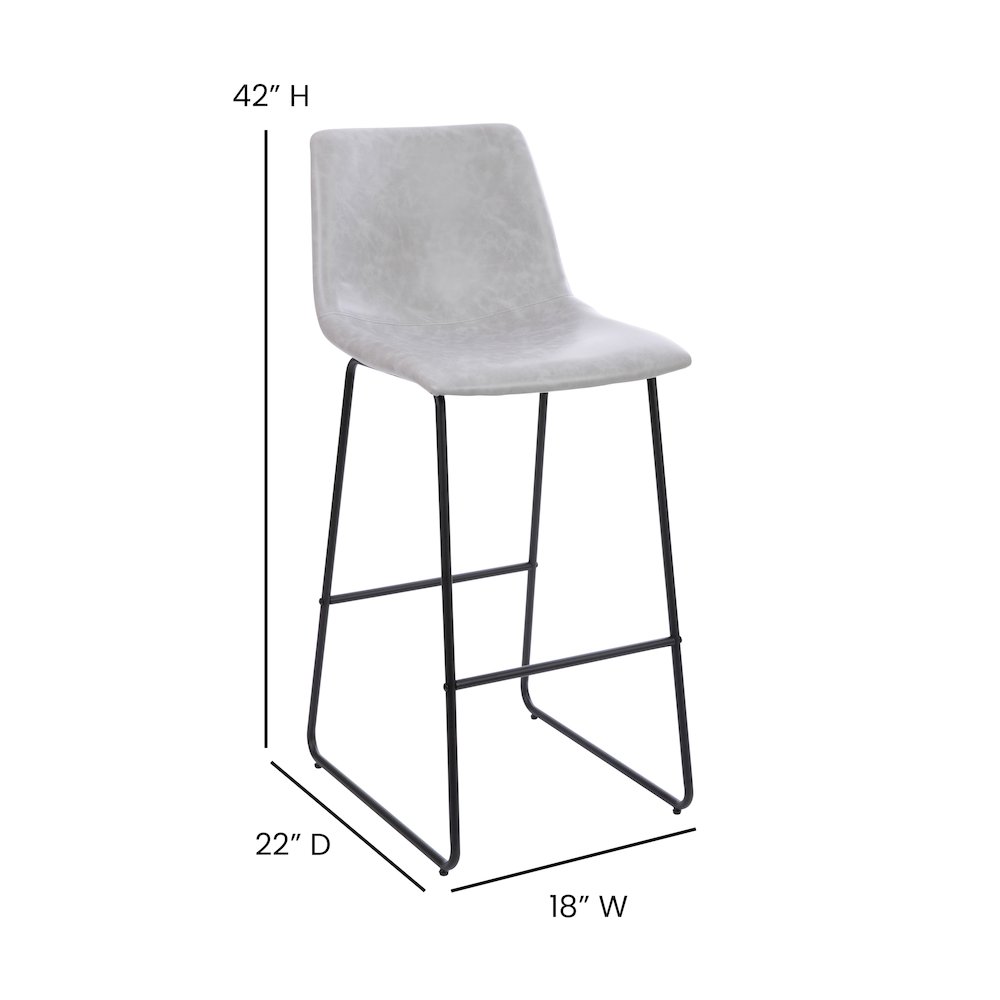 30 inch LeatherSoft Bar Height Barstools in Light Gray, Set of 2. Picture 6