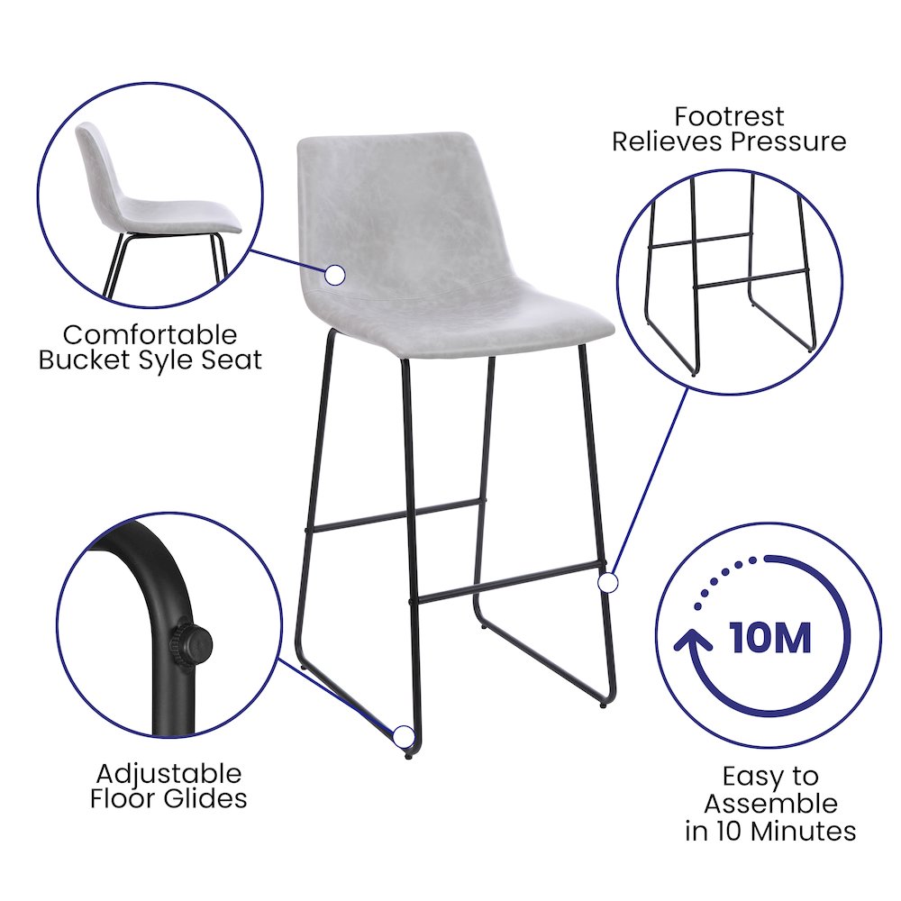 30 inch LeatherSoft Bar Height Barstools in Light Gray, Set of 2. Picture 5