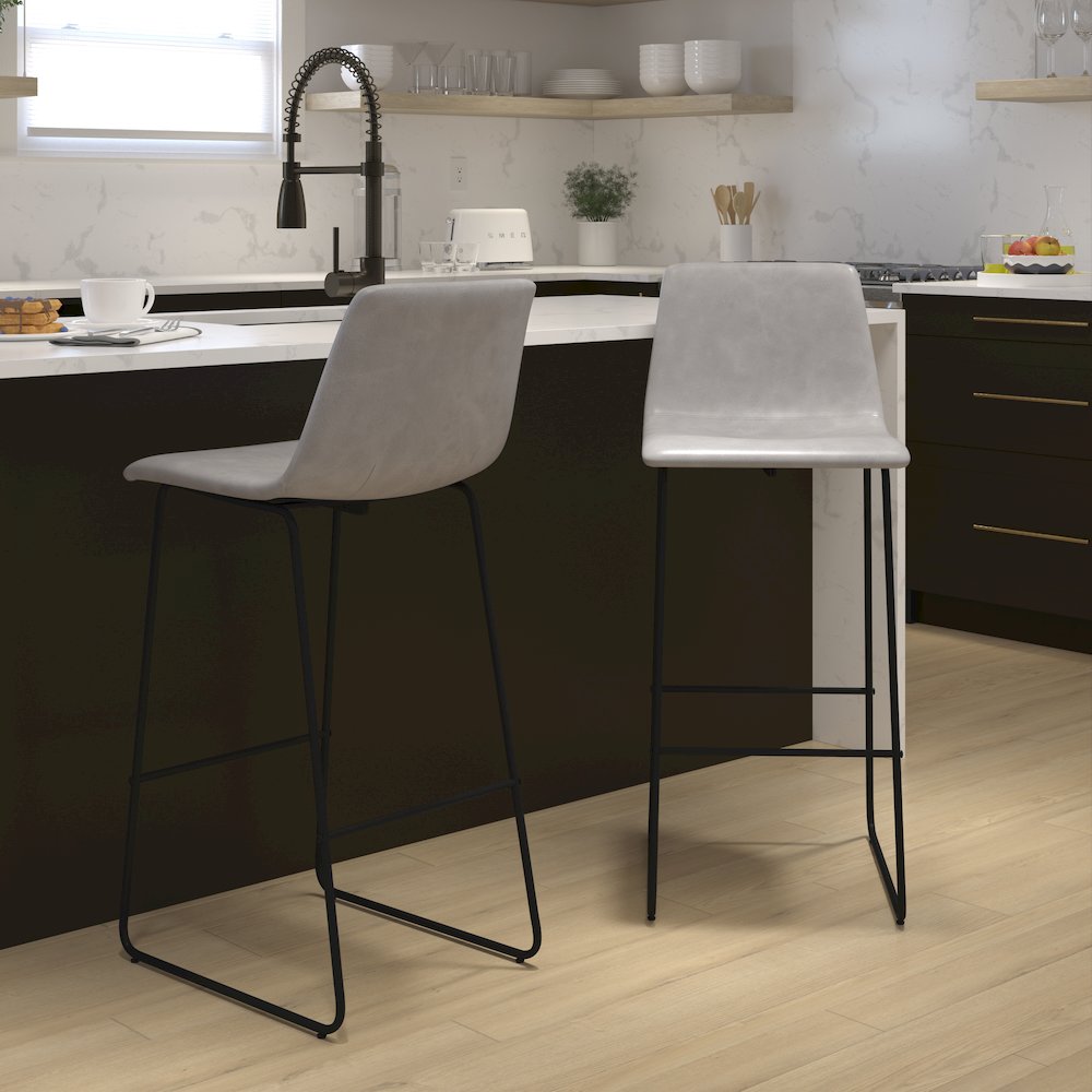 30 inch LeatherSoft Bar Height Barstools in Light Gray, Set of 2. Picture 2