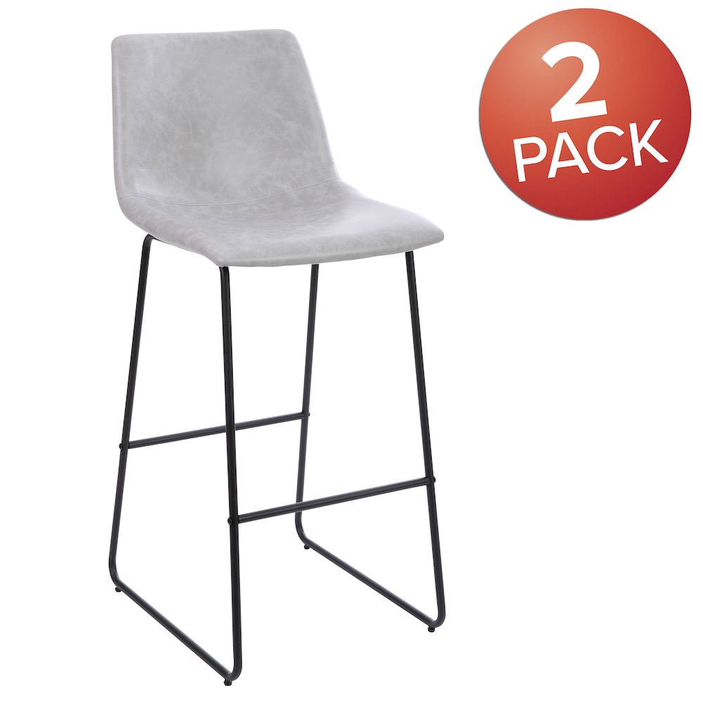 30 inch LeatherSoft Bar Height Barstools in Light Gray, Set of 2. Picture 1