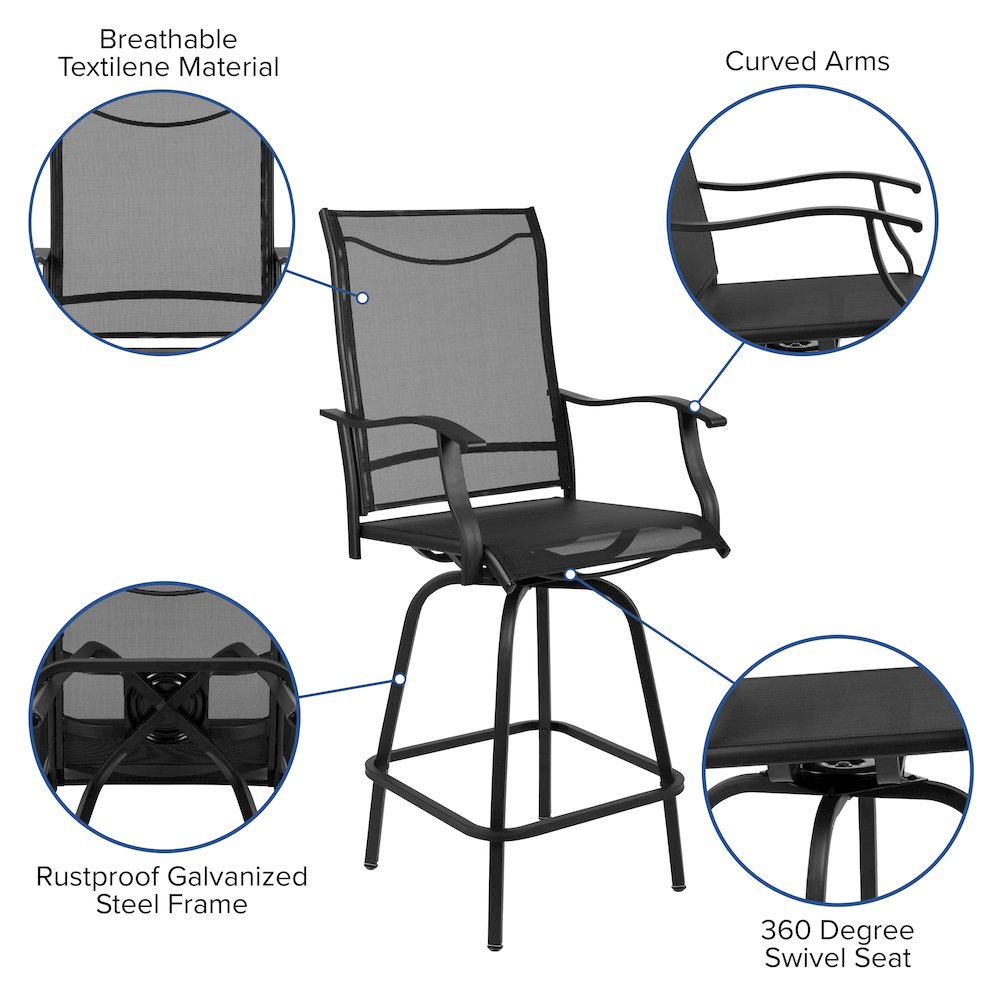 Patio Bar Height Stools Set of 2, in Black. Picture 11