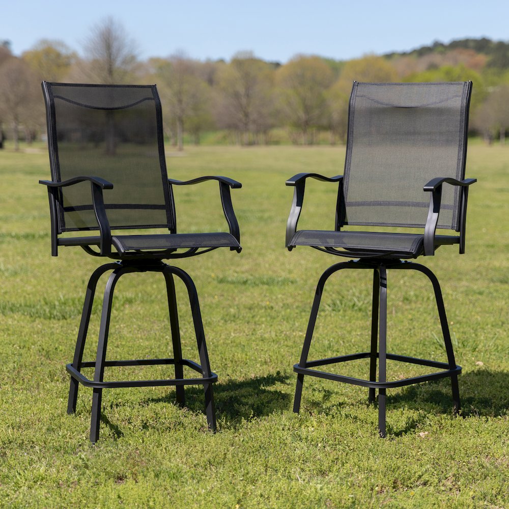 Patio Bar Height Stools Set of 2, in Black. Picture 2