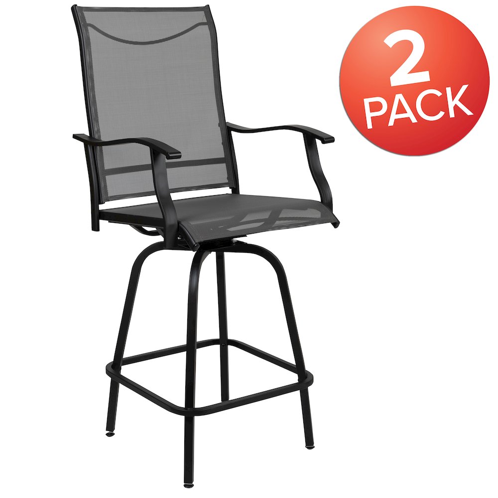 Patio Bar Height Stools Set of 2, All-Weather Textilene Swivel Patio Stools and Deck Chairs with High Back & Armrests in Gray. Picture 1
