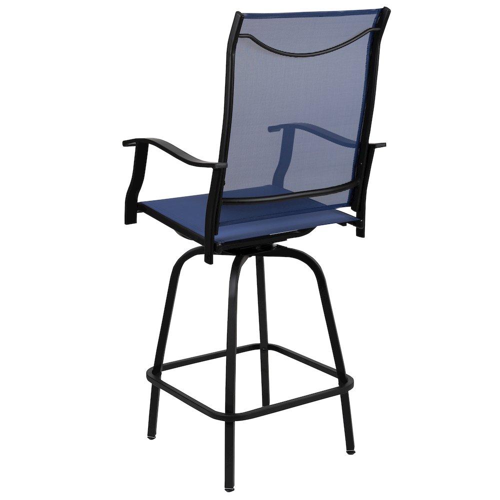 Patio Bar Height Stools Set of 2, All-Weather Textilene Swivel Patio Stools and Deck Chairs with High Back & Armrests in Navy. Picture 7