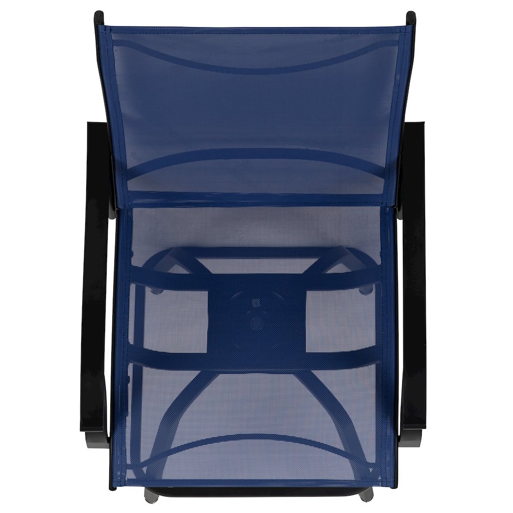 Patio Bar Height Stools Set of 2, All-Weather Textilene Swivel Patio Stools and Deck Chairs with High Back & Armrests in Navy. Picture 12
