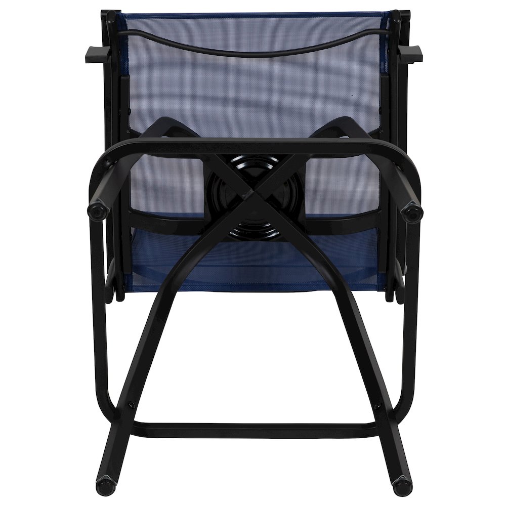 Patio Bar Height Stools Set of 2, All-Weather Textilene Swivel Patio Stools and Deck Chairs with High Back & Armrests in Navy. Picture 13
