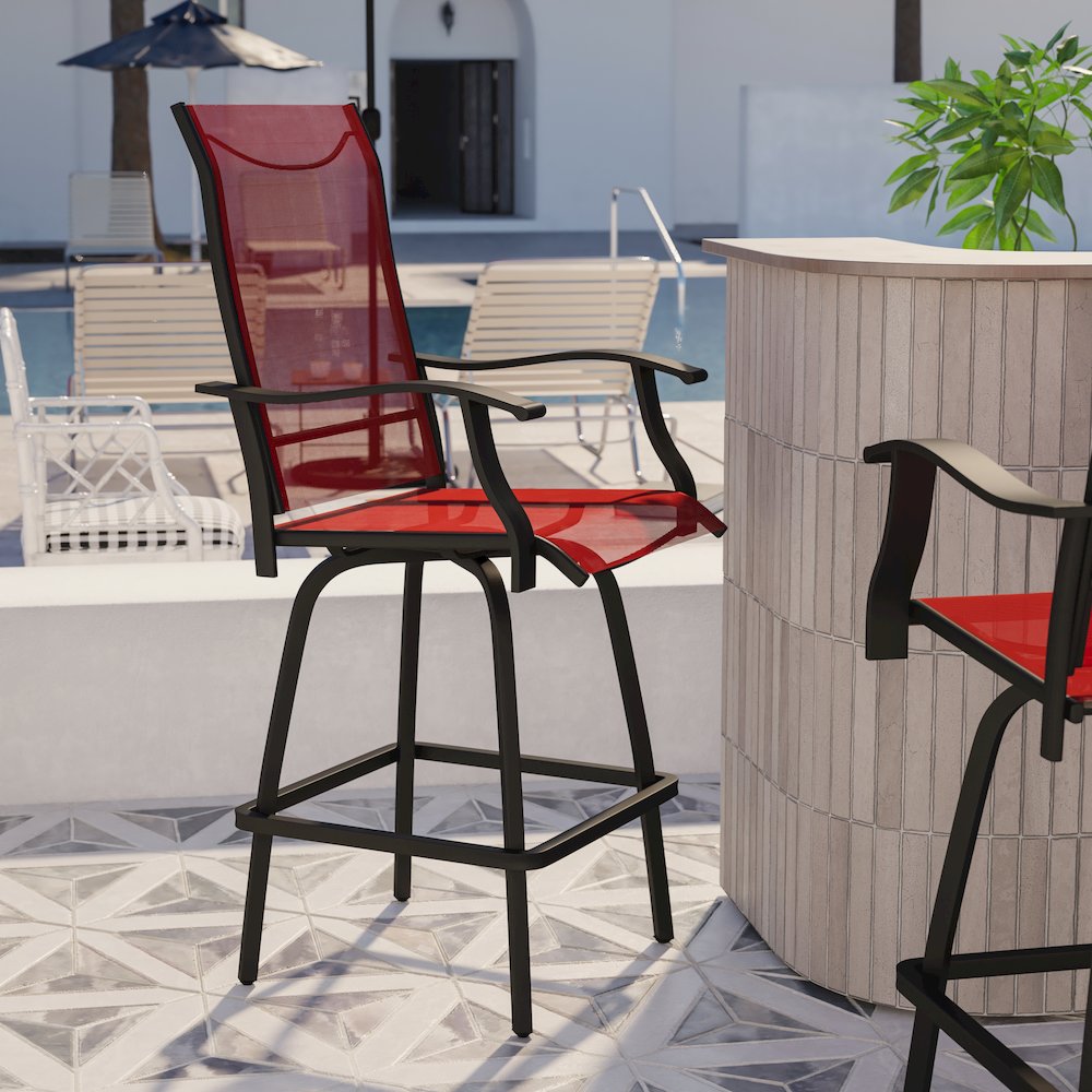 Set of 2 Outdoor Stools - 360 Degree Swivel Bar Stools. Picture 2