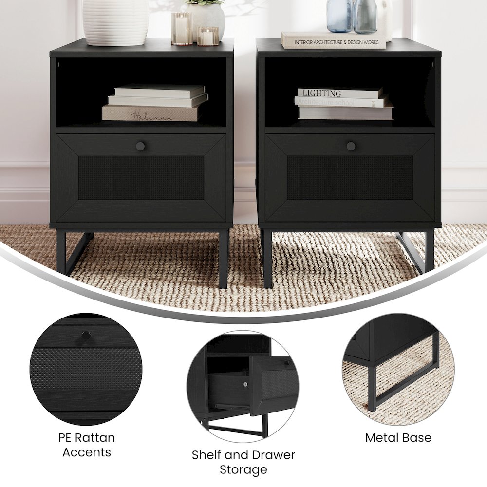 Set of 2 Mid-Century Modern Nightstands or End Tables, Black. Picture 4