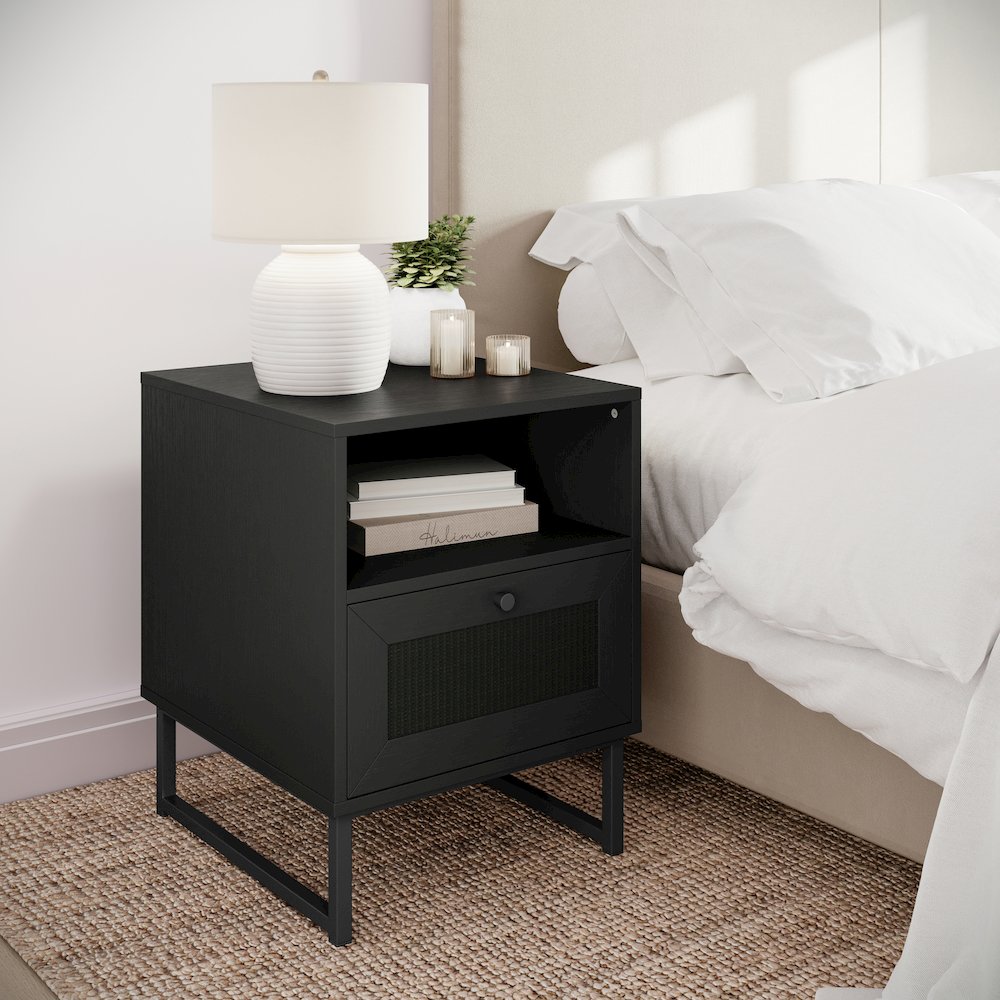 Set of 2 Mid-Century Modern Nightstands or End Tables, Black. Picture 3