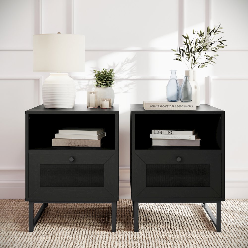 Set of 2 Mid-Century Modern Nightstands or End Tables, Black. Picture 6