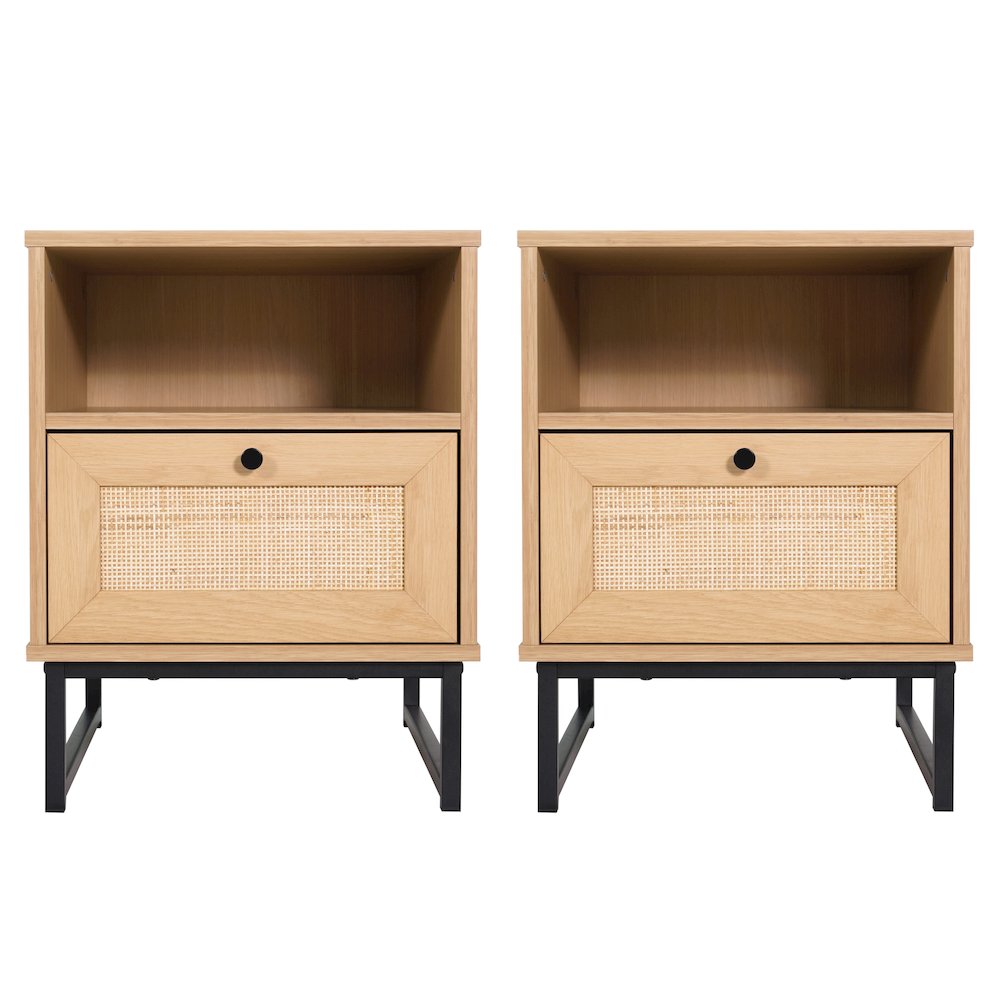 Set of 2 Mid-Century Modern Nightstands or End Tables, Natural. Picture 1