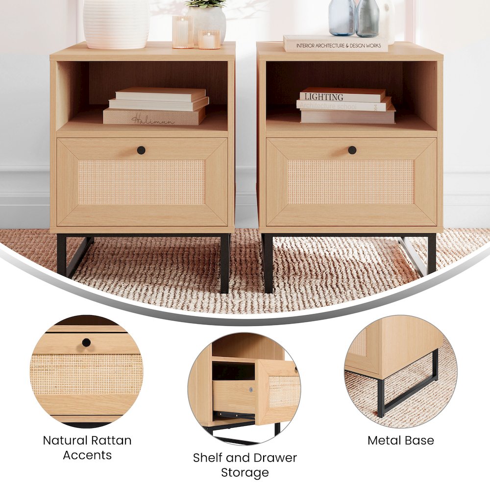 Set of 2 Mid-Century Modern Nightstands or End Tables, Natural. Picture 4