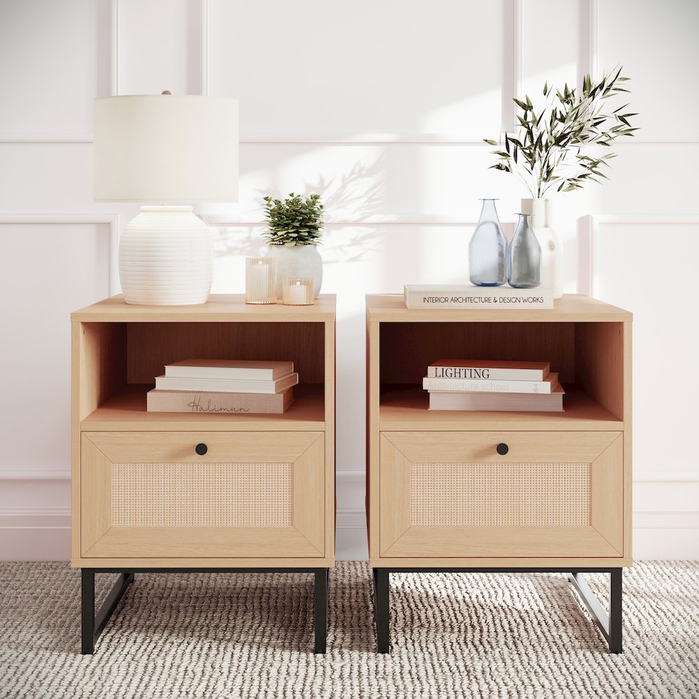 Set of 2 Mid-Century Modern Nightstands or End Tables, Natural. Picture 6