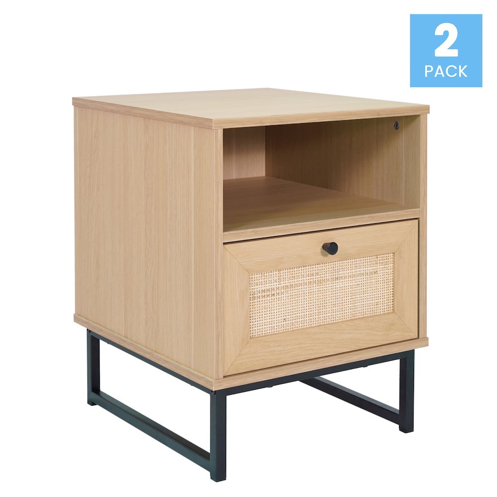 Set of 2 Mid-Century Modern Nightstands or End Tables, Natural. Picture 2
