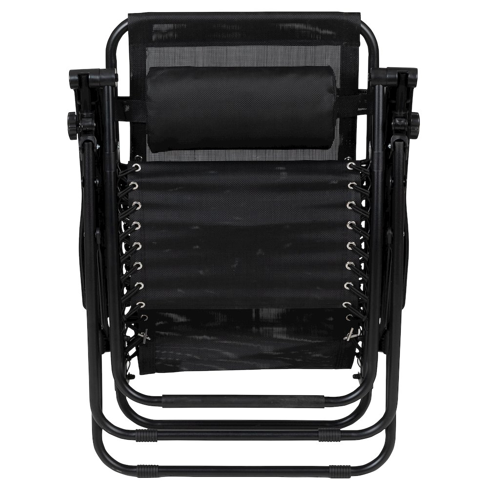 Adjustable Folding Mesh Zero Gravity Reclining Lounge Chair with Pillow and Cup Holder Tray in Black, Set of 2. Picture 8