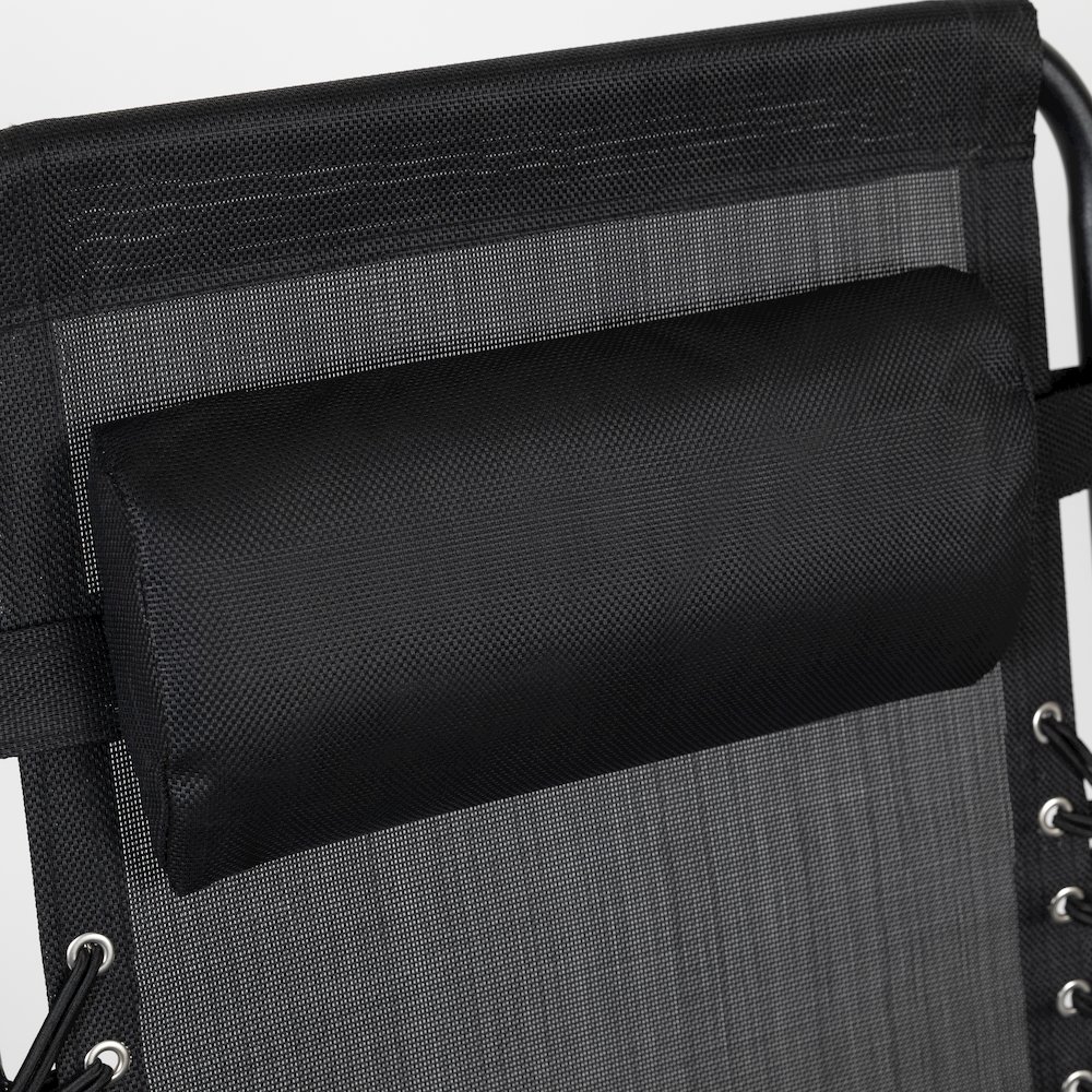 Adjustable Folding Mesh Zero Gravity Reclining Lounge Chair with Pillow and Cup Holder Tray in Black, Set of 2. Picture 12