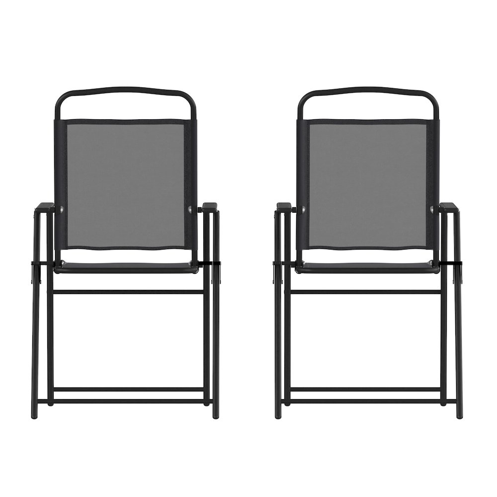 Set of 2 Contemporary Sling Style Patio Chairs with Armrests. Picture 3