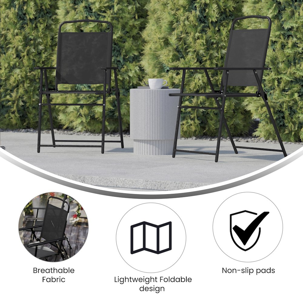 Set of 2 Contemporary Sling Style Patio Chairs with Armrests. Picture 5