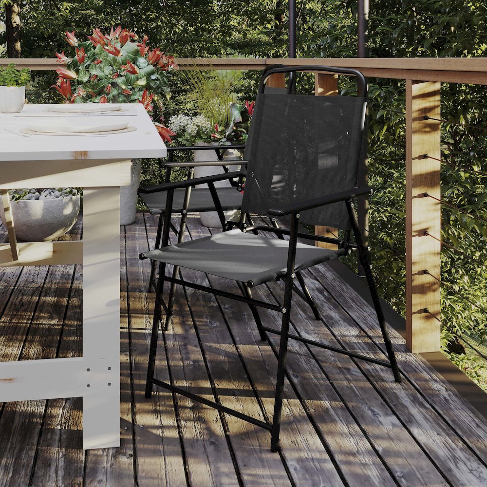 Set of 2 Contemporary Sling Style Patio Chairs with Armrests. Picture 2