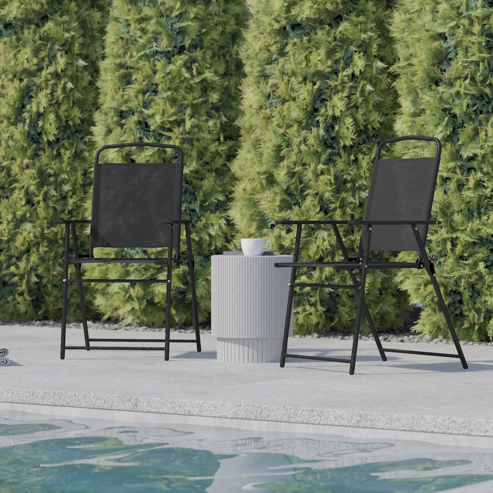 Set of 2 Contemporary Sling Style Patio Chairs with Armrests. Picture 9