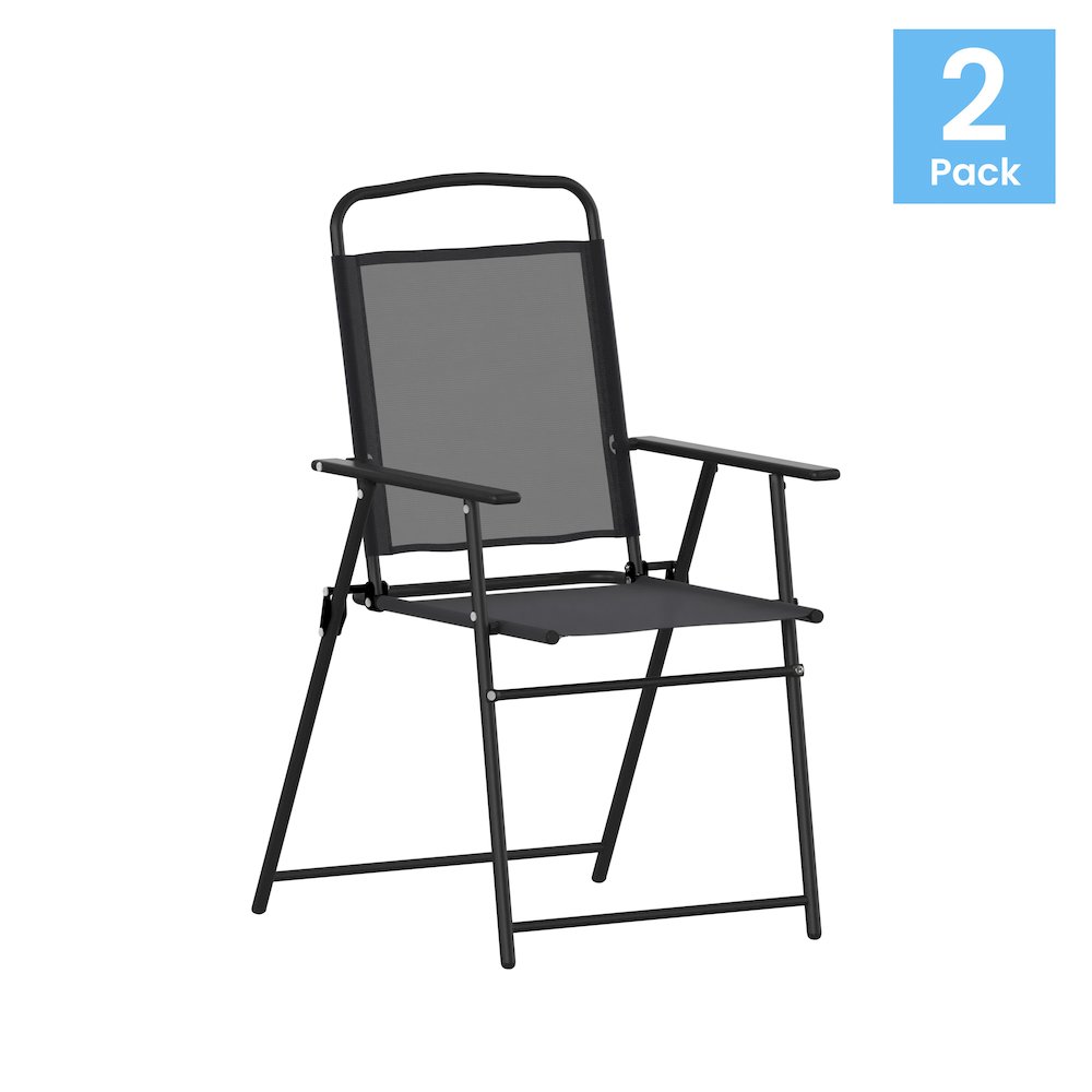 Set of 2 Contemporary Sling Style Patio Chairs with Armrests. Picture 1