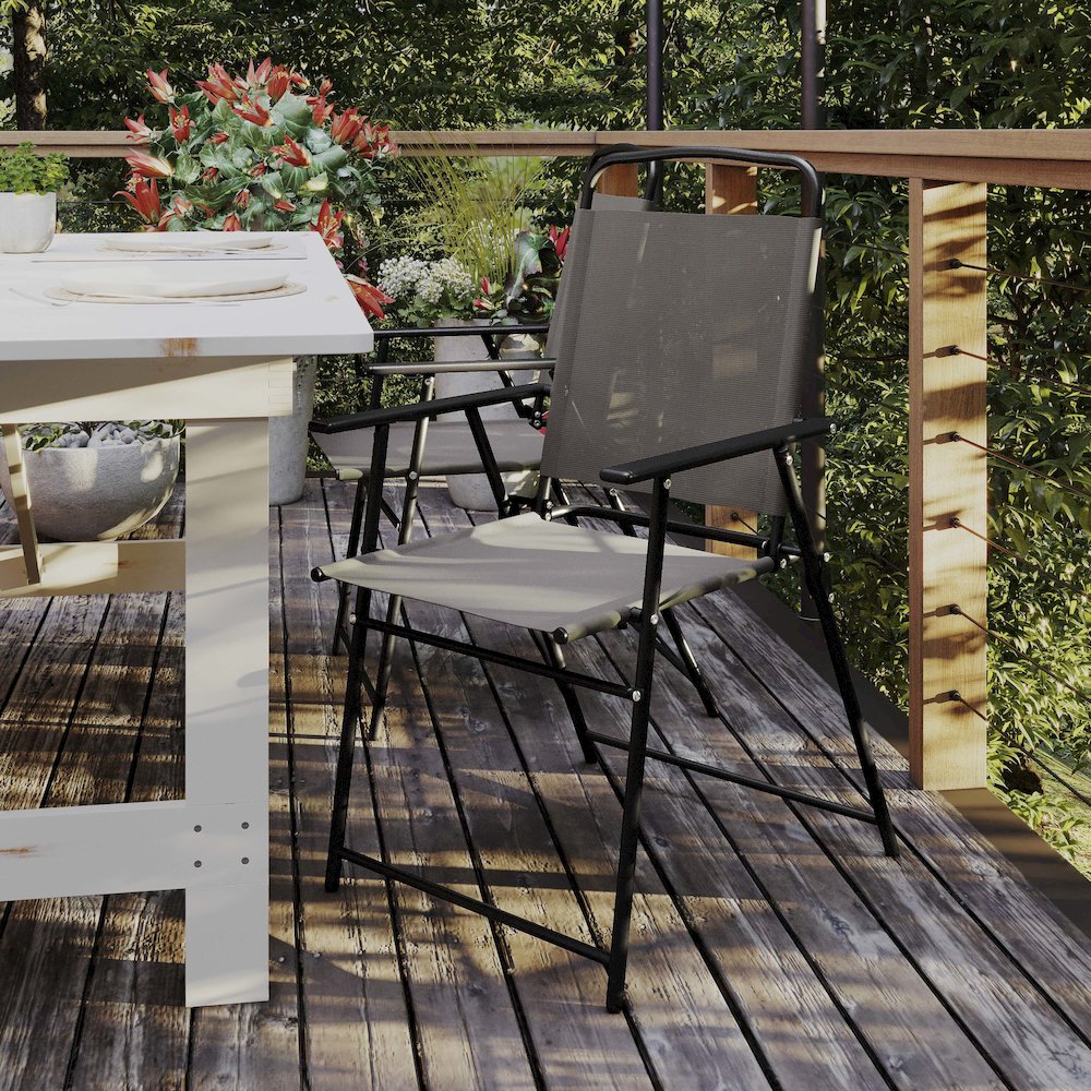 Set of 2 Contemporary Sling Style Patio Chairs with Armrests. Picture 2