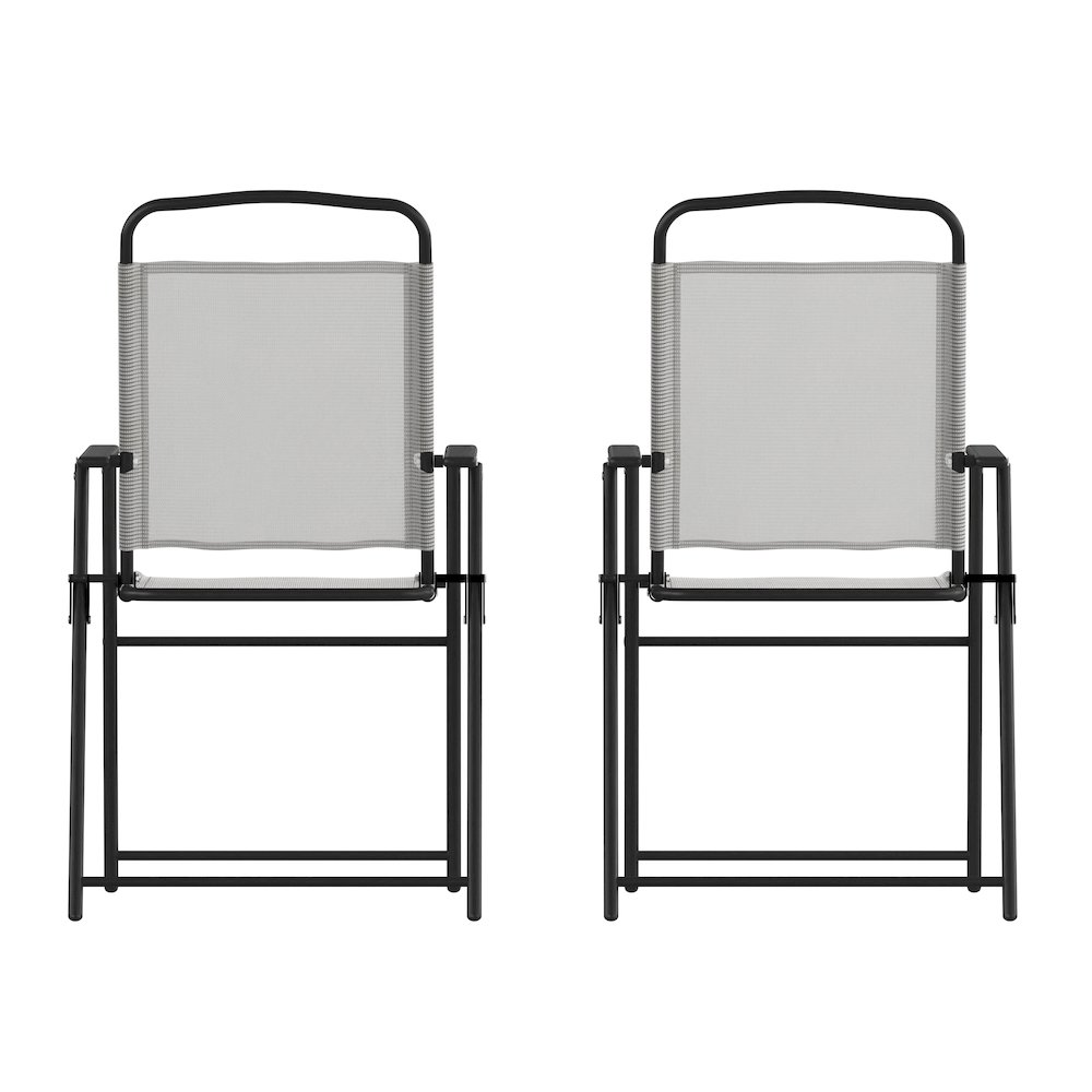 Set of 2 Contemporary Sling Style Patio Chairs with Armrests. Picture 3